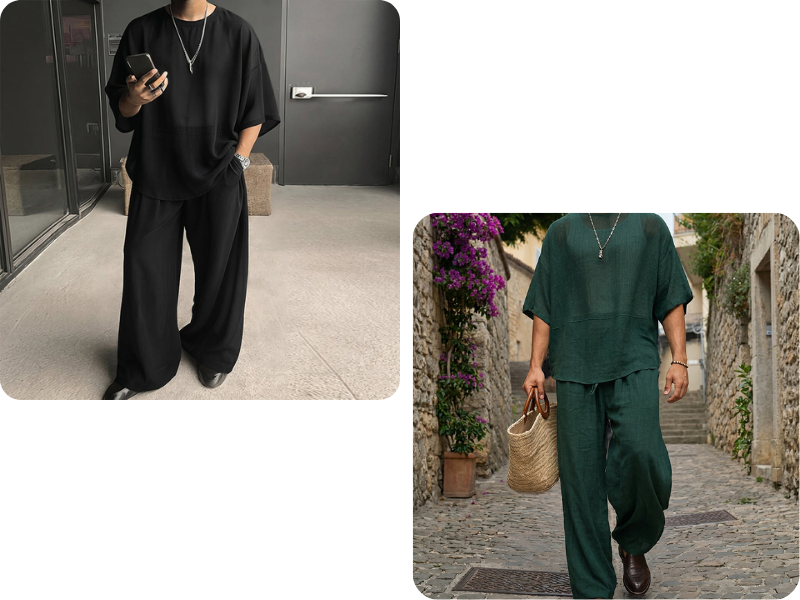 Men's T-Shirt & Wide-Leg Pants 2-Piece Set