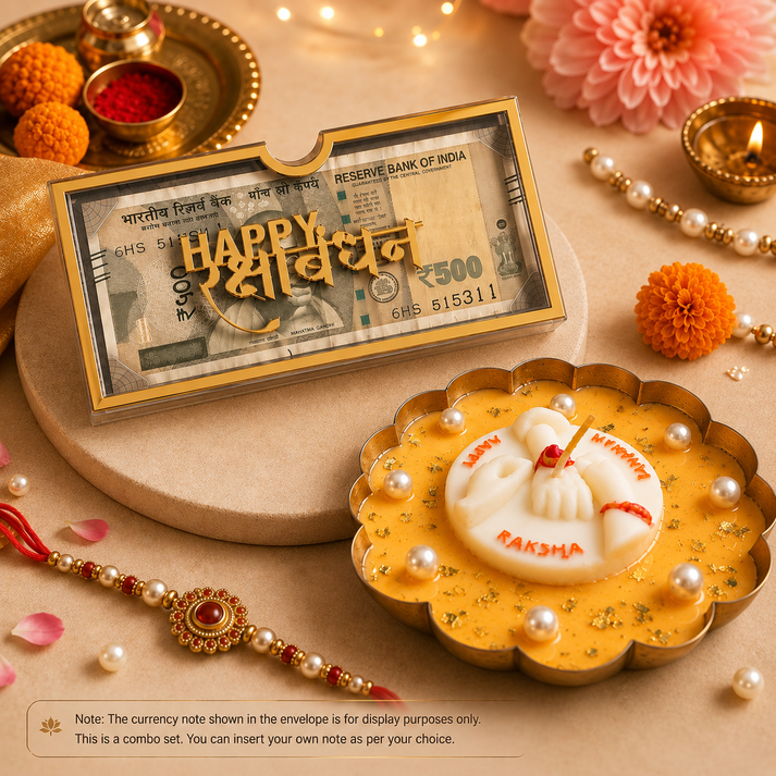Rakhi Blessings Diya & Premium Cash Gift Envelope Combo | Raksha Bandhan Gift Set