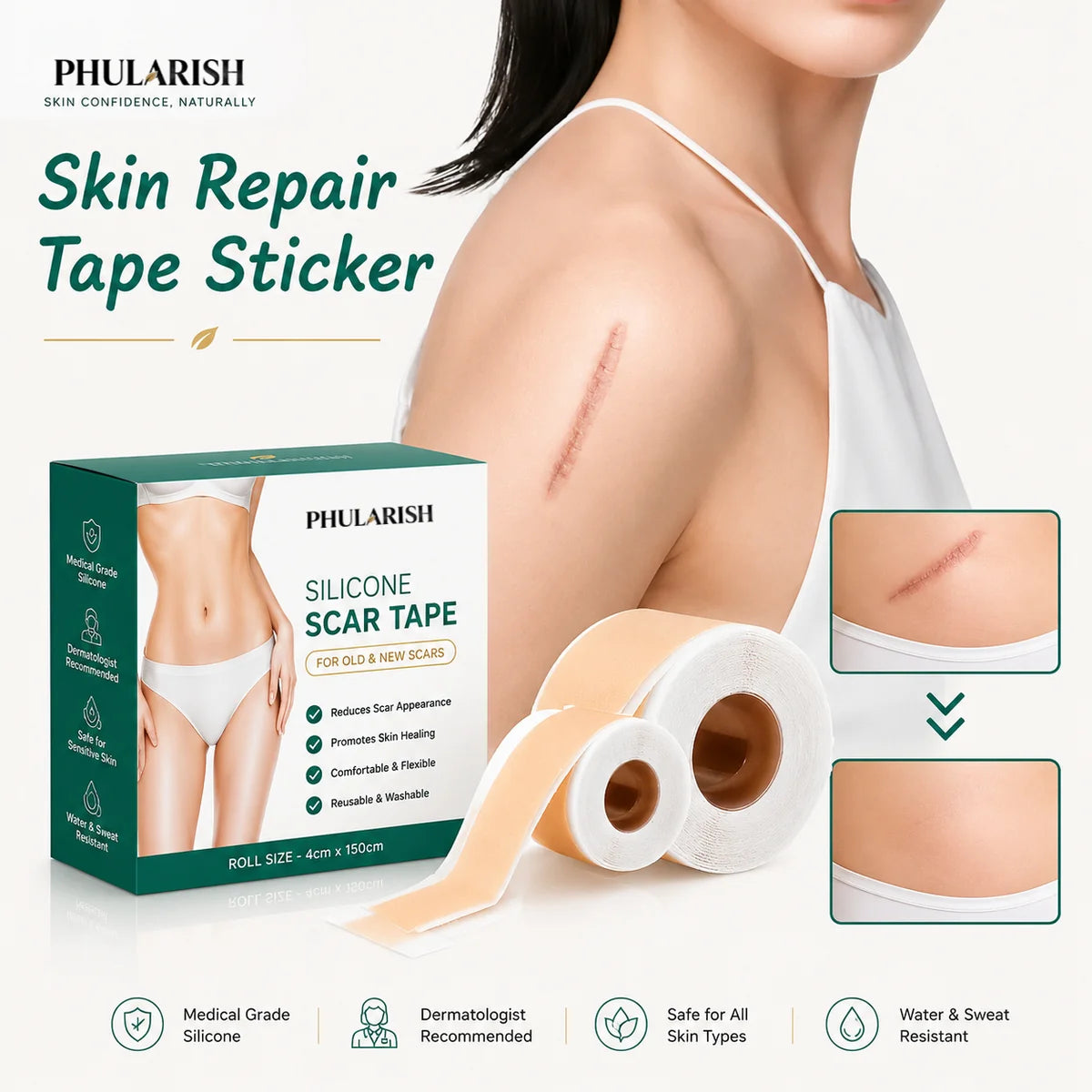Silicone Scar Tape Sheet for Surgical, Injury & Acne Scars & Marks