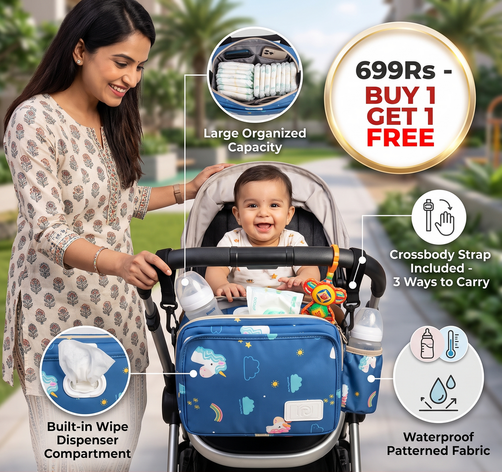 3in1 Stroller Organizer Bag – Waterproof Diaper Caddy with Insulated Pockets